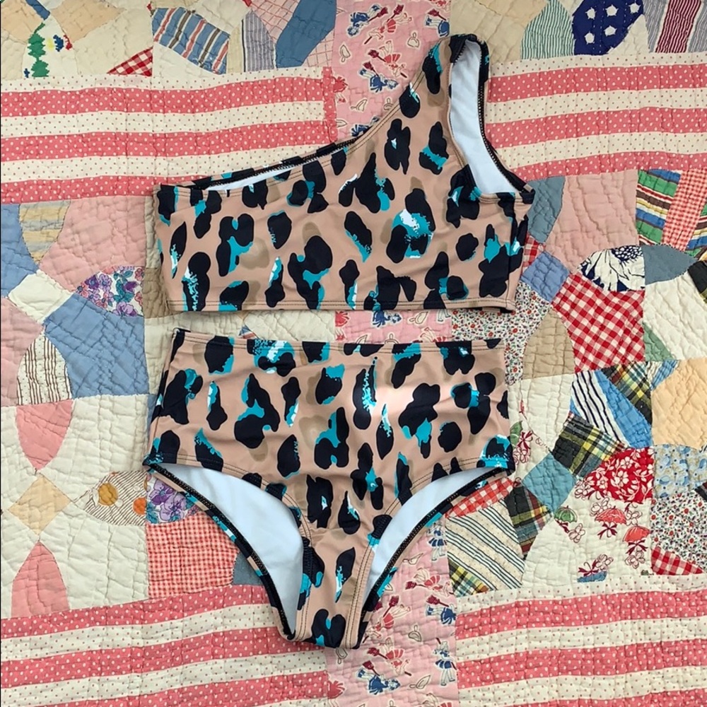 Leopard One Shoulder High Waisted Bikini Swimsuit